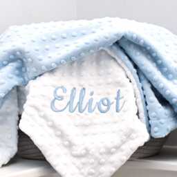 Personalized Minky Baby Blanket White Dot, Embroidered Name - thumbnail 3