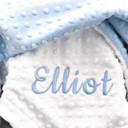 Personalized Minky Baby Blanket White Dot, Embroidered Name - thumbnail 2