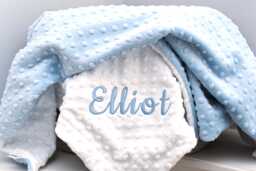 Personalized Minky Baby Blanket White Dot, Embroidered Name