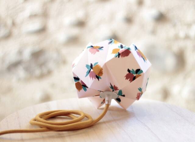 Rosemonde Cocotte Lamp, Portable Lamp, Origami Light Fixture, Lampshade, Origami, Floral Fabric, Bedside Handmade - image 1