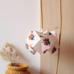 Rosemonde Cocotte Lamp, Portable Lamp, Origami Light Fixture, Lampshade, Origami, Floral Fabric, Bedside Handmade - thumbnail 2