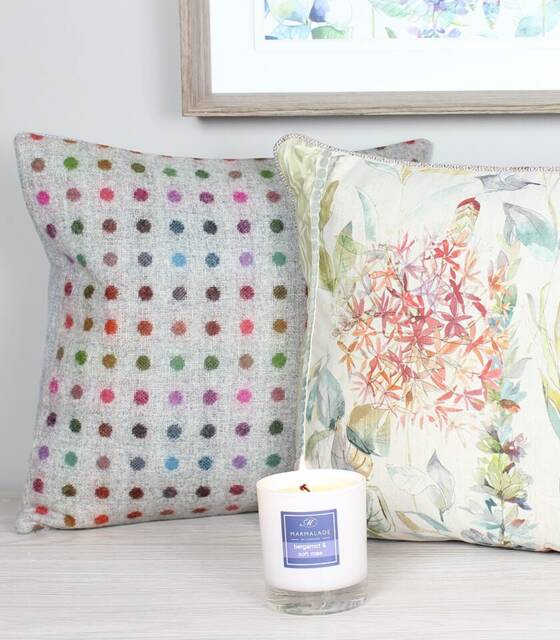 Multi Spot Grey Tweed Wool Cushion/Cover