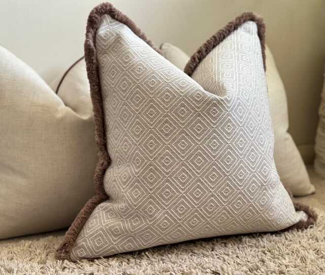 Cream Beige Geometric Fringed Cushion Cover Custom Size + Trim Colour - Paris - image 1