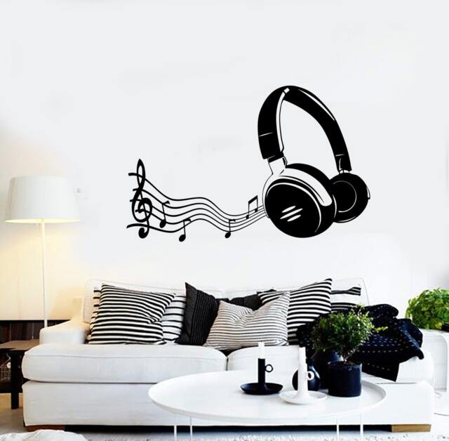 Wall Vinyl Music Headphones Notes Guaranteed Quality Decal Mural Art 1582Dz - image 1