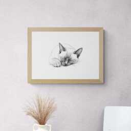 Sleeping Siamese Cat Print, Vintage Sketch, Farmhouse Decor, Gifts - thumbnail 3