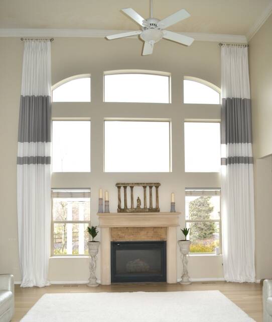 Extra Long Cotton Curtain With Pinch Pleat Top Custom Made Stripes 16-20 Feet Gray/Pure White Free Swatch 2 Story Great Room - image 1