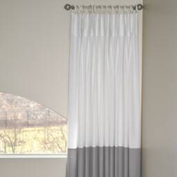 Extra Long Cotton Curtain With Pinch Pleat Top Custom Made Stripes 16-20 Feet Gray/Pure White Free Swatch 2 Story Great Room - thumbnail 3