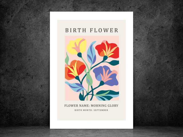 Birth Flower Print September Morning Glory - Birthday Month Poster Botanical Wall Art Gift Idea A5 A4 A3 Framed Or Unframed - image 1