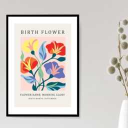 Birth Flower Print September Morning Glory - Birthday Month Poster Botanical Wall Art Gift Idea A5 A4 A3 Framed Or Unframed - thumbnail 2