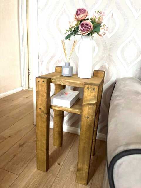 Rustic Wooden Side Table - Handmade End Bedside Lamp 2 Tier Small Coffee Medium Oak Fully Assembled - image 1