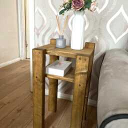Rustic Wooden Side Table - Handmade End Bedside Lamp 2 Tier Small Coffee Medium Oak Fully Assembled - thumbnail 2