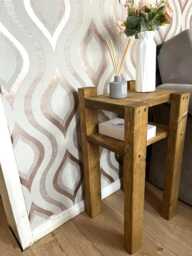 Rustic Wooden Side Table - Handmade End Bedside Lamp 2 Tier Small Coffee Medium Oak Fully Assembled - thumbnail 1