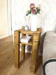 Rustic Wooden Side Table - Handmade End Bedside Lamp 2 Tier Small Coffee Medium Oak Fully Assembled - thumbnail 1