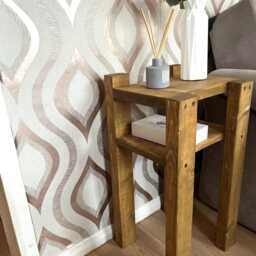 Rustic Wooden Side Table - Handmade End Bedside Lamp 2 Tier Small Coffee Medium Oak Fully Assembled - thumbnail 2