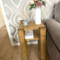 Rustic Wooden Side Table - Handmade End Bedside Lamp 2 Tier Small Coffee Medium Oak Fully Assembled - thumbnail 3