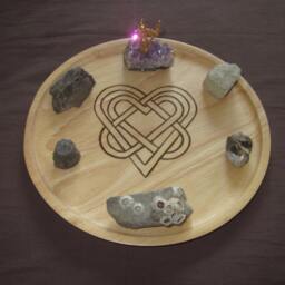 Crystal/Mineral Rock Display Tray. Tri Heart Woodburned Design - thumbnail 3