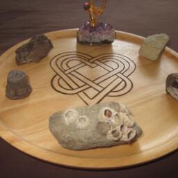 Crystal/Mineral Rock Display Tray. Tri Heart Woodburned Design - thumbnail 2
