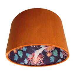 Terracotta Velvet Lampshade With Crane Birds & Chrysanthemum Lining in Blue, Fabric Lined Lampshades - thumbnail 2