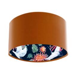 Terracotta Velvet Lampshade With Crane Birds & Chrysanthemum Lining in Blue, Fabric Lined Lampshades