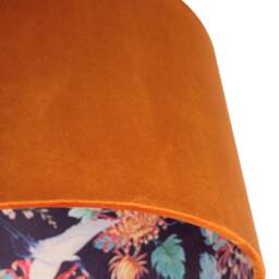 Terracotta Velvet Lampshade With Crane Birds & Chrysanthemum Lining in Blue, Fabric Lined Lampshades - thumbnail 3