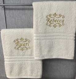 Personalised Monogram Towels Embroidered Scroll Design, 600 Gms Towels, All Sizes, Any Name - thumbnail 1