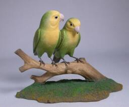 Pair Of Peach-Faced Lovebird No.2 Hand Carved Wooden Bird