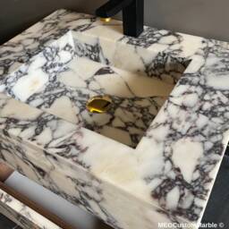 Calacatta Viola Marble Vanity Wall Mount Bathroom Sink With Drawers - thumbnail 4