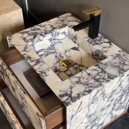 Calacatta Viola Marble Vanity Wall Mount Bathroom Sink With Drawers - thumbnail 3