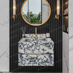 Calacatta Viola Marble Vanity Wall Mount Bathroom Sink With Drawers - thumbnail 1