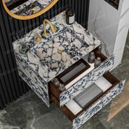 Calacatta Viola Marble Vanity Wall Mount Bathroom Sink With Drawers - thumbnail 2