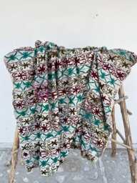 Traditional Vintage Suzani Kantha Quilt Hand Stitched Floral Cotton Reversible Bedspread Boho Throw - thumbnail 1