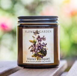 Hostess Gifts Scented Soy Candle Violet Bouquet, Natural Candles, Vegan, Flower Candle, 4 Oz, Floral Scent - thumbnail 1