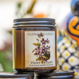 Hostess Gifts Scented Soy Candle Violet Bouquet, Natural Candles, Vegan, Flower Candle, 4 Oz, Floral Scent - thumbnail 3