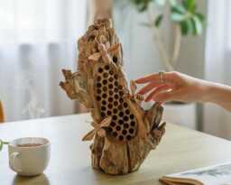 Wooden Bee Sculpture 10 Inch/25 cm, Table Decor, Statue, Nature Sculpture, Living Room, Home Room Gift For Her - thumbnail 1