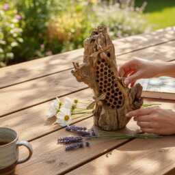 Wooden Bee Sculpture 10 Inch/25 cm, Table Decor, Statue, Nature Sculpture, Living Room, Home Room Gift For Her - thumbnail 4