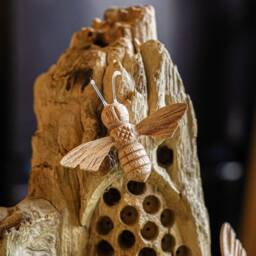 Wooden Bee Sculpture 10 Inch/25 cm, Table Decor, Statue, Nature Sculpture, Living Room, Home Room Gift For Her - thumbnail 3