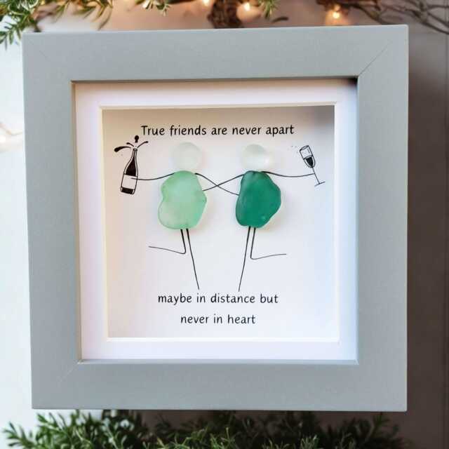 Sea Glass Friendship Wall Art - Sentimental Gift For Distance Friends, Quote Picture Besties - image 1