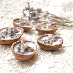 Lavender Floating Candles 5 Pcs Summer Decor Soy Candle Floral Tea Light Water Botanical Walnut Shell Bridal Beach Wedding Favors Gift - thumbnail 2