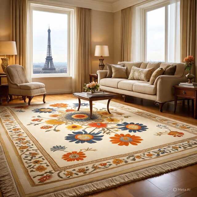 Oushak Premium Style Hand Knotted Wool Rug, Beige Floral Design, Turkish Carpet, Kids Runner Hallway Bathroom Rugs - image 1
