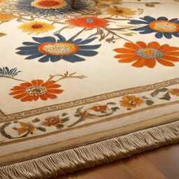 Oushak Premium Style Hand Knotted Wool Rug, Beige Floral Design, Turkish Carpet, Kids Runner Hallway Bathroom Rugs - thumbnail 4