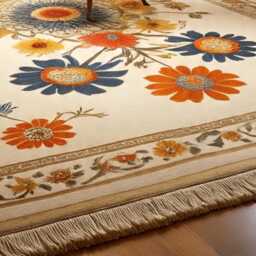 Oushak Premium Style Hand Knotted Wool Rug, Beige Floral Design, Turkish Carpet, Kids Runner Hallway Bathroom Rugs - thumbnail 2