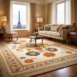 Oushak Premium Style Hand Knotted Wool Rug, Beige Floral Design, Turkish Carpet, Kids Runner Hallway Bathroom Rugs - thumbnail 1