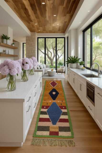 Handwoven Beni Ourain Wool Rug Moroccan Berber Carpet, Orange Accent - image 1