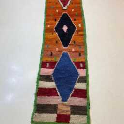 Handwoven Beni Ourain Wool Rug Moroccan Berber Carpet, Orange Accent - thumbnail 3