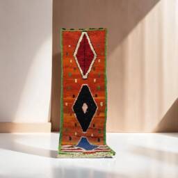 Handwoven Beni Ourain Wool Rug Moroccan Berber Carpet, Orange Accent - thumbnail 2