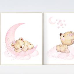 Pink Bear Nursery Art Print Dream Big, Baby Girl Room Decor - thumbnail 2