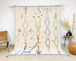 Ivory Moroccan Berber Rug, Handwoven Wool Shag Colorful Diamond & Triangle Motifs, Authentic Beni Ourain Carpet, Large 9x12 Area Rug - thumbnail 1