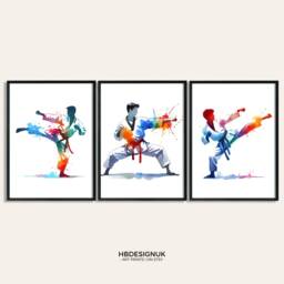 Boys Taekwondo Poster Set - 3 Prints - Room Decor Art Boy Bedroom Wall Pictures Kids Fight Sport Gifts - thumbnail 2