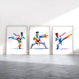 Boys Taekwondo Poster Set - 3 Prints - Room Decor Art Boy Bedroom Wall Pictures Kids Fight Sport Gifts - thumbnail 1