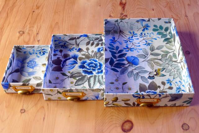 Handmade Floral Paperwork Tray Set Porcelain Blue Office Storage - image 1